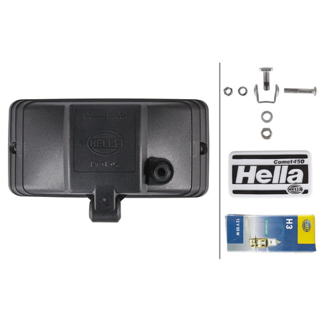HELLA Comet 550 rugged aluminum housing with auxiliary high-beam mount, IP69K LED Driving Lights, off-road kit.