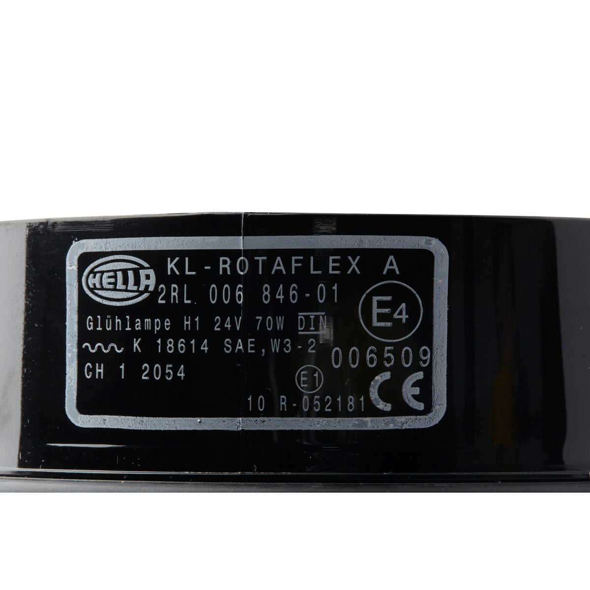 Black HELLA KL-ROTAFLEX A beacon with white product details and certifications.
