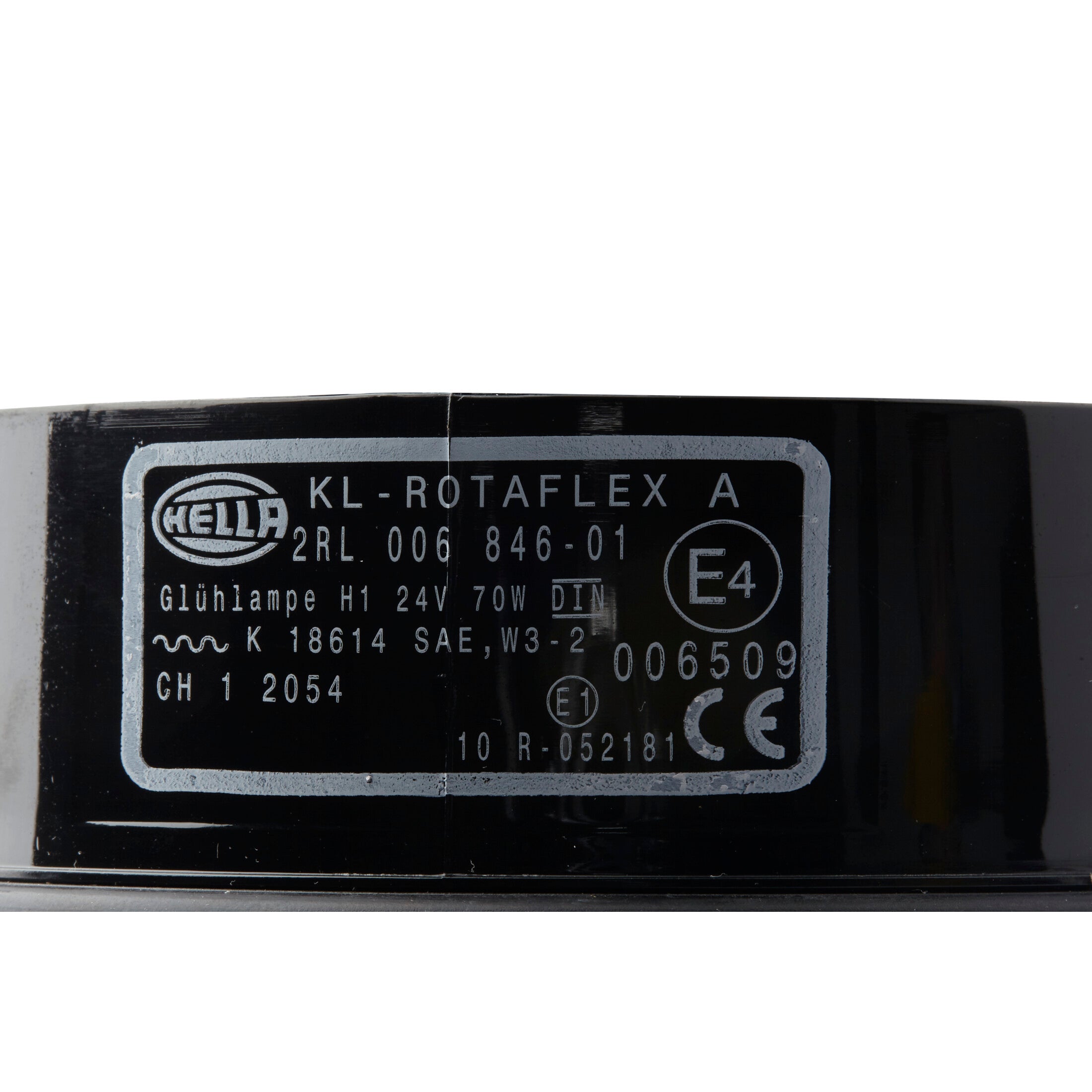 Black HELLA KL-ROTAFLEX A beacon with white product details and certifications.