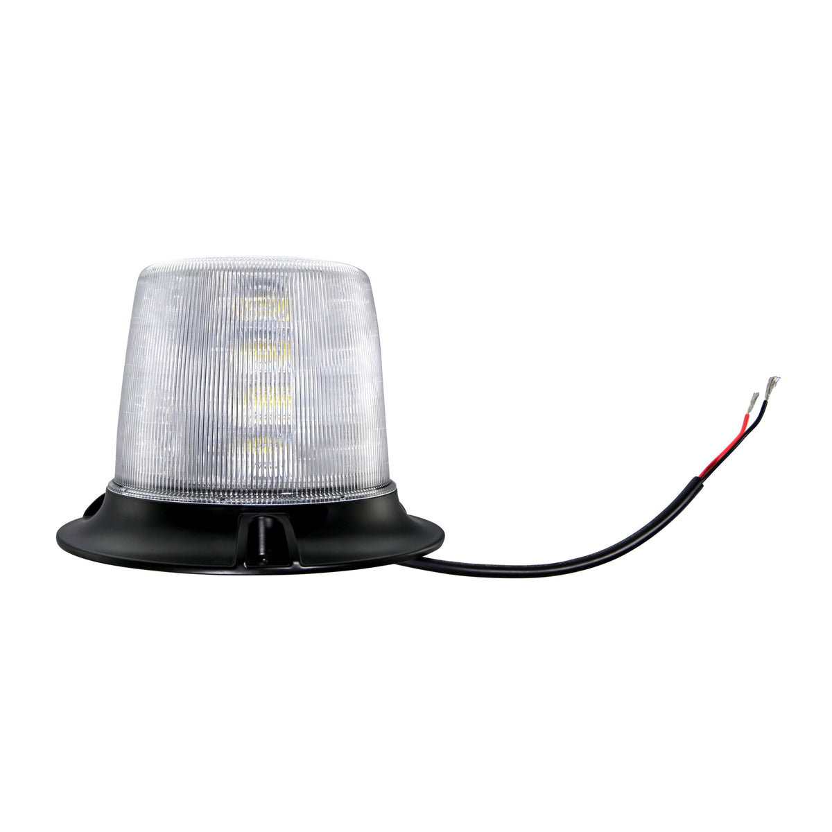 HELLA White LED Double Flash Beacon with clear ribbed lens, black base, and exposed wiring.