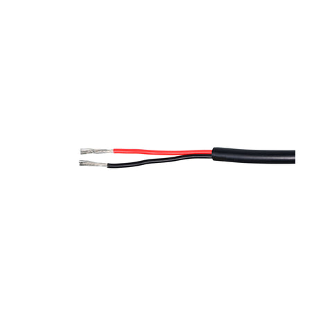 Black insulated wire with exposed red and black conductors.