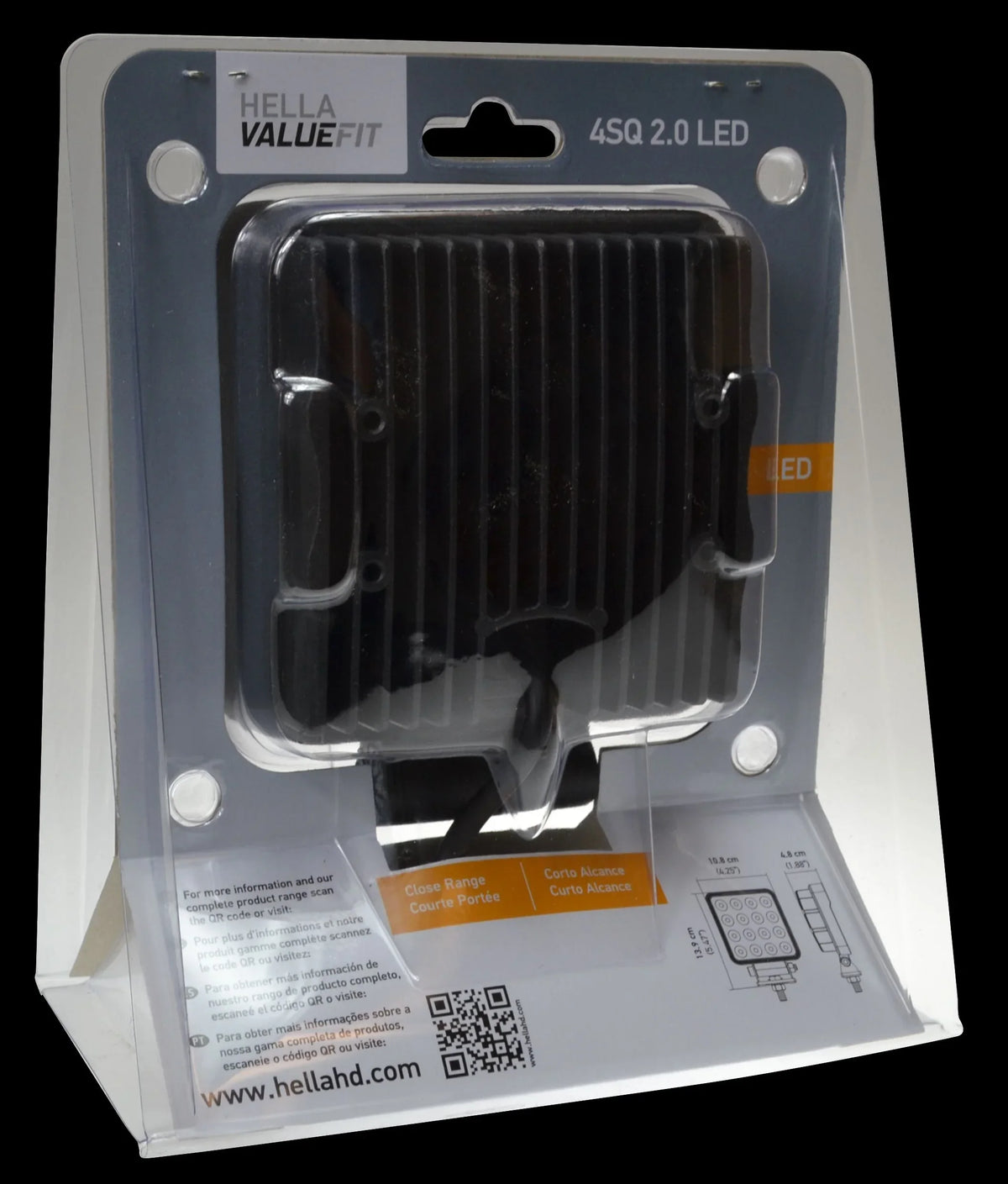 HELLA X-Treme Series LED Driving Lights in retail packaging, rugged aluminum housing, IP69K rated, off-road auxiliary high-beam.