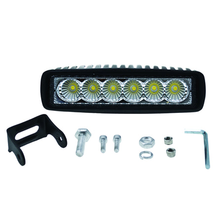 HVF 6 LED Mini 6" light bar with black housing, 6 bright yellow LEDs, and mounting hardware.