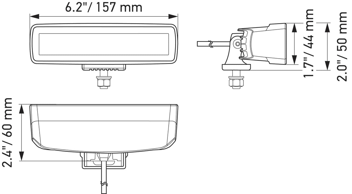 HELLA X-Treme Series LED Driving Lights technical drawing showing IP69K-rated rugged housing and auxiliary high-beam dimensions for off-road use.