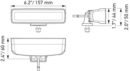 HELLA X-Treme Series LED Driving Lights technical drawing showing IP69K-rated rugged housing and auxiliary high-beam dimensions for off-road use.