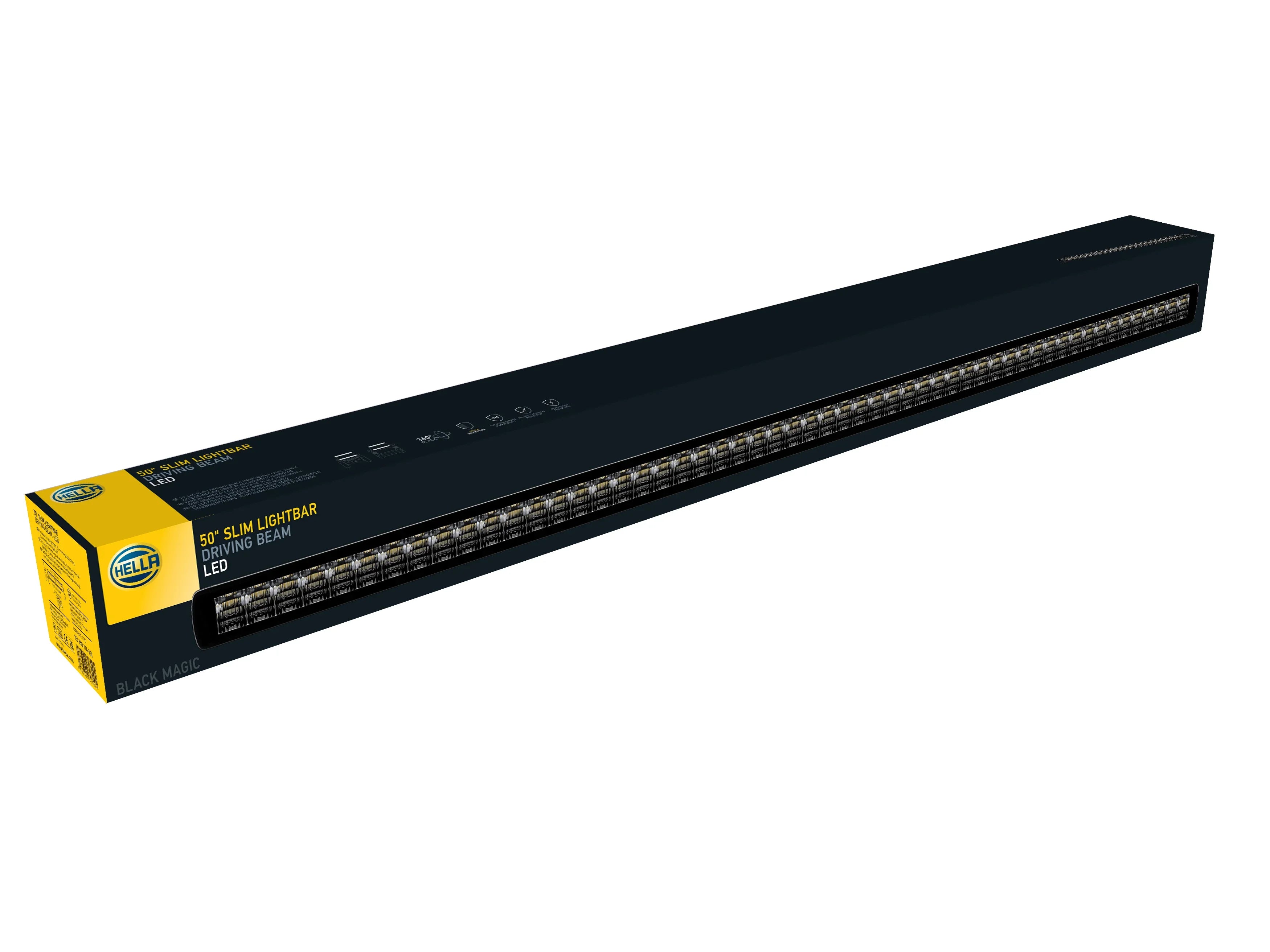 HELLA Black Magic LED Lightbar 50" Slim — retail packaging shot