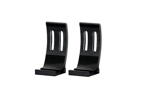Pair of rugged black aluminum HELLA X-Treme Series off-road LED driving light brackets.