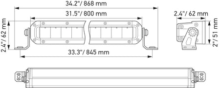HELLA Black Magic Tough Slim Lightbar 30" — technical drawing with dimensions