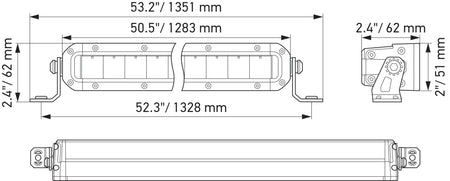 HELLA Black Magic Tough Slim Lightbar 50" — technical drawing with dimensions