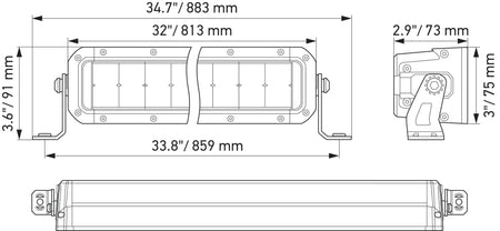 HELLA Black Magic Tough Double Row Lightbar 30" — technical drawing with dimensions