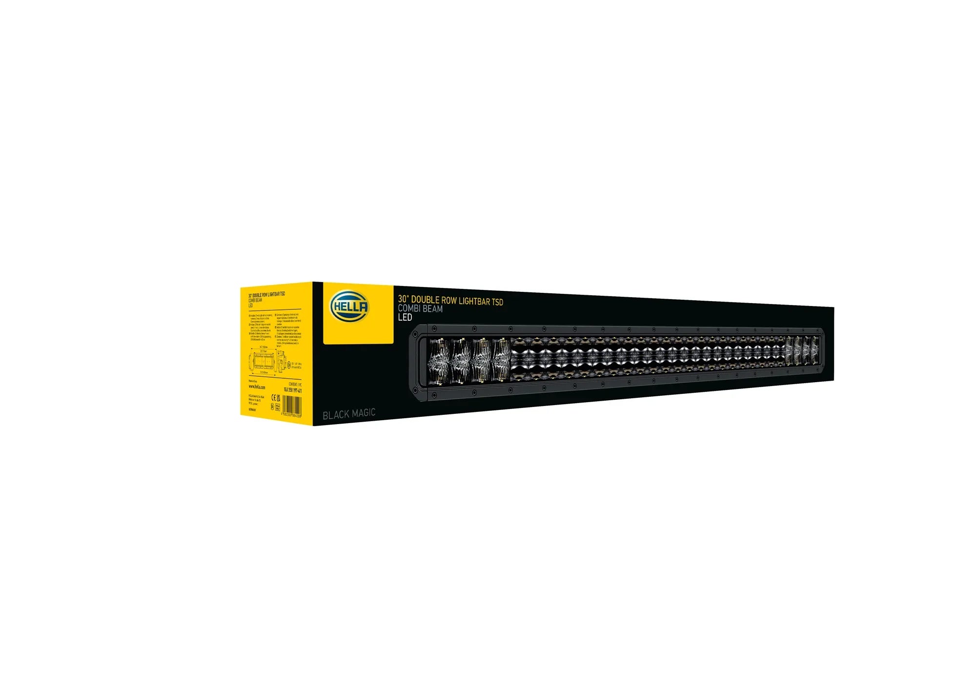 HELLA Black Magic Tough Double Row Lightbar 30" — angled product view of black LED bar