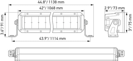 HELLA Black Magic Tough Double Row Lightbar 40" — technical drawing with dimensions