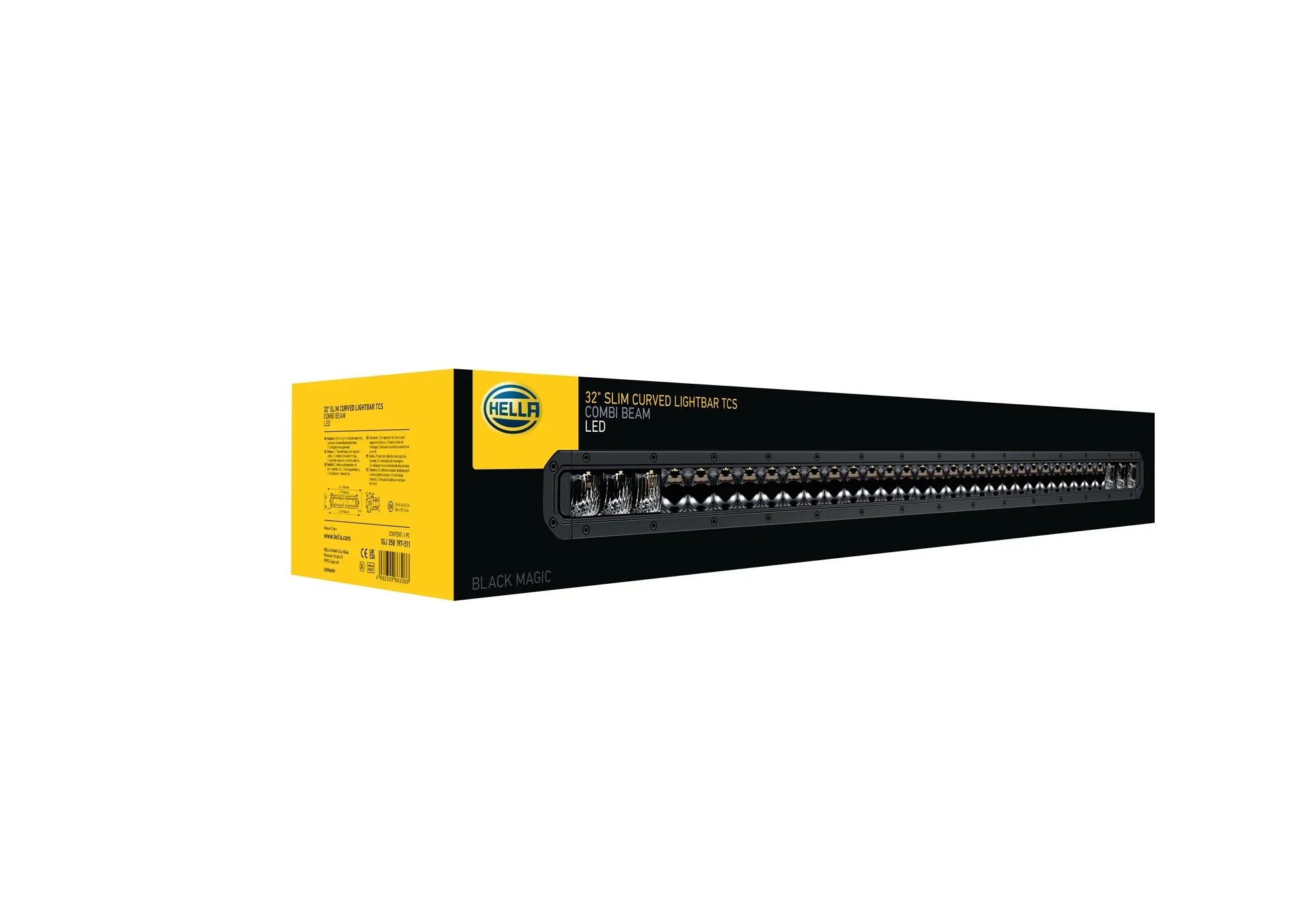 HELLA Black Magic Tough Slim Curved Lightbar 30" — retail packaging shot