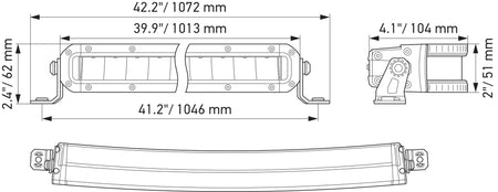 HELLA Black Magic Tough Slim Curved Lightbar 40" — technical drawing with dimensions