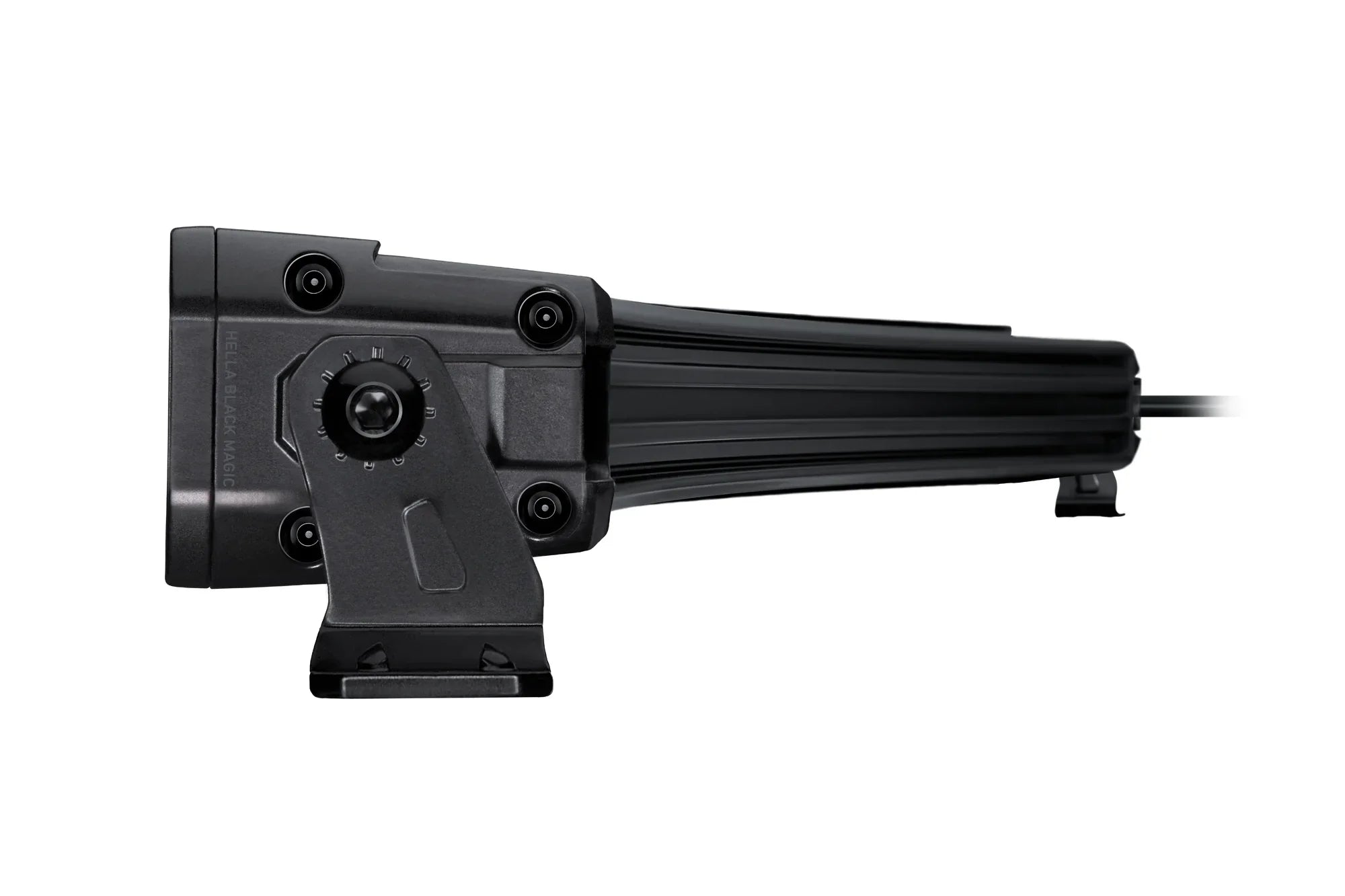 HELLA Black Magic Tough Slim Curved Lightbar 50" — left side view of slim curved housing