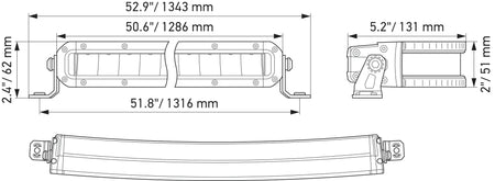 HELLA Black Magic Tough Slim Curved Lightbar 50" — technical drawing with dimensions