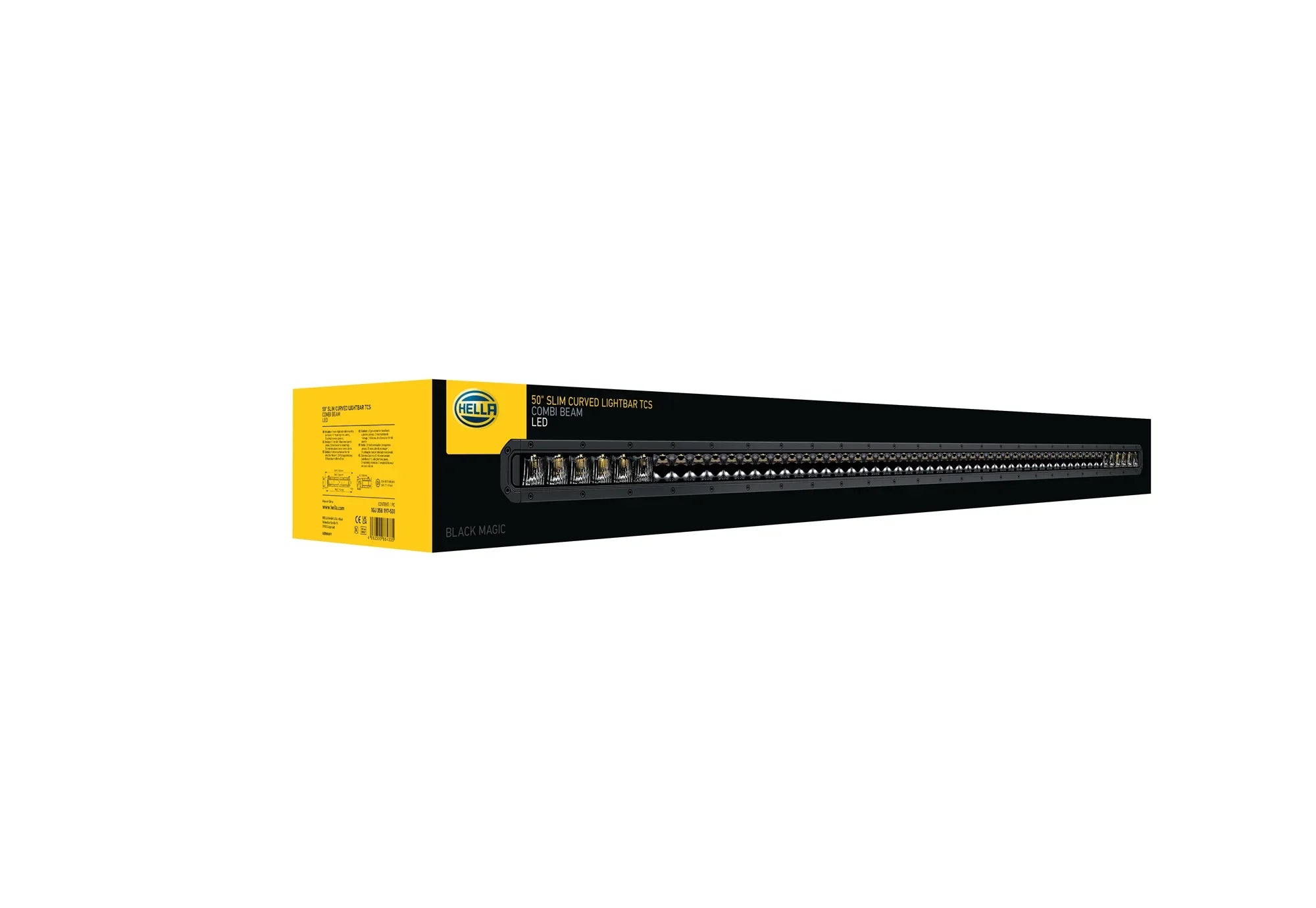 HELLA Black Magic Tough Slim Curved Lightbar 50" — retail packaging shot