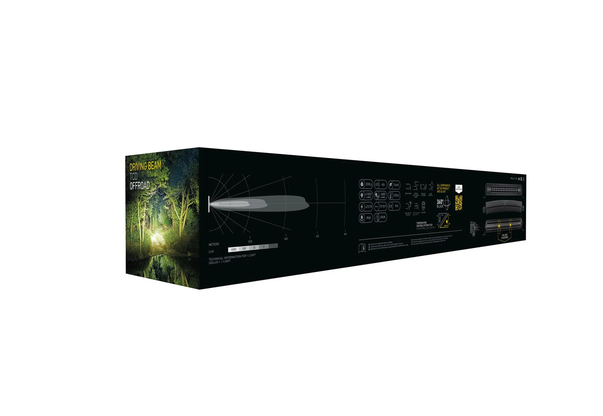 HELLA Black Magic Tough Double Row Curved Lightbar 20" — retail packaging shot