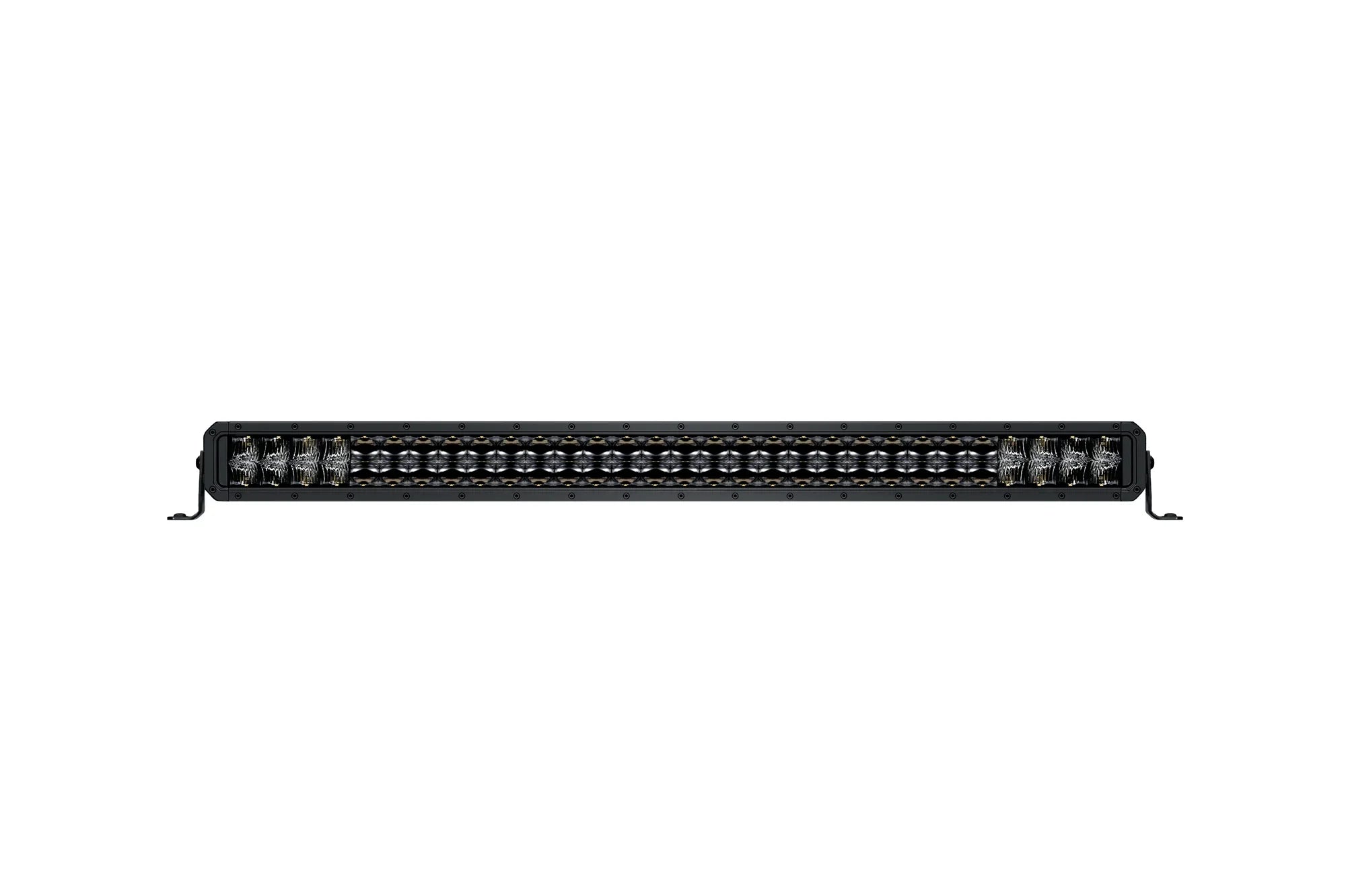 HELLA X-Treme Series LED Driving Lights in white mode with X-shape position light, IP69K, rugged housing, auxiliary high-beam, off-road.
