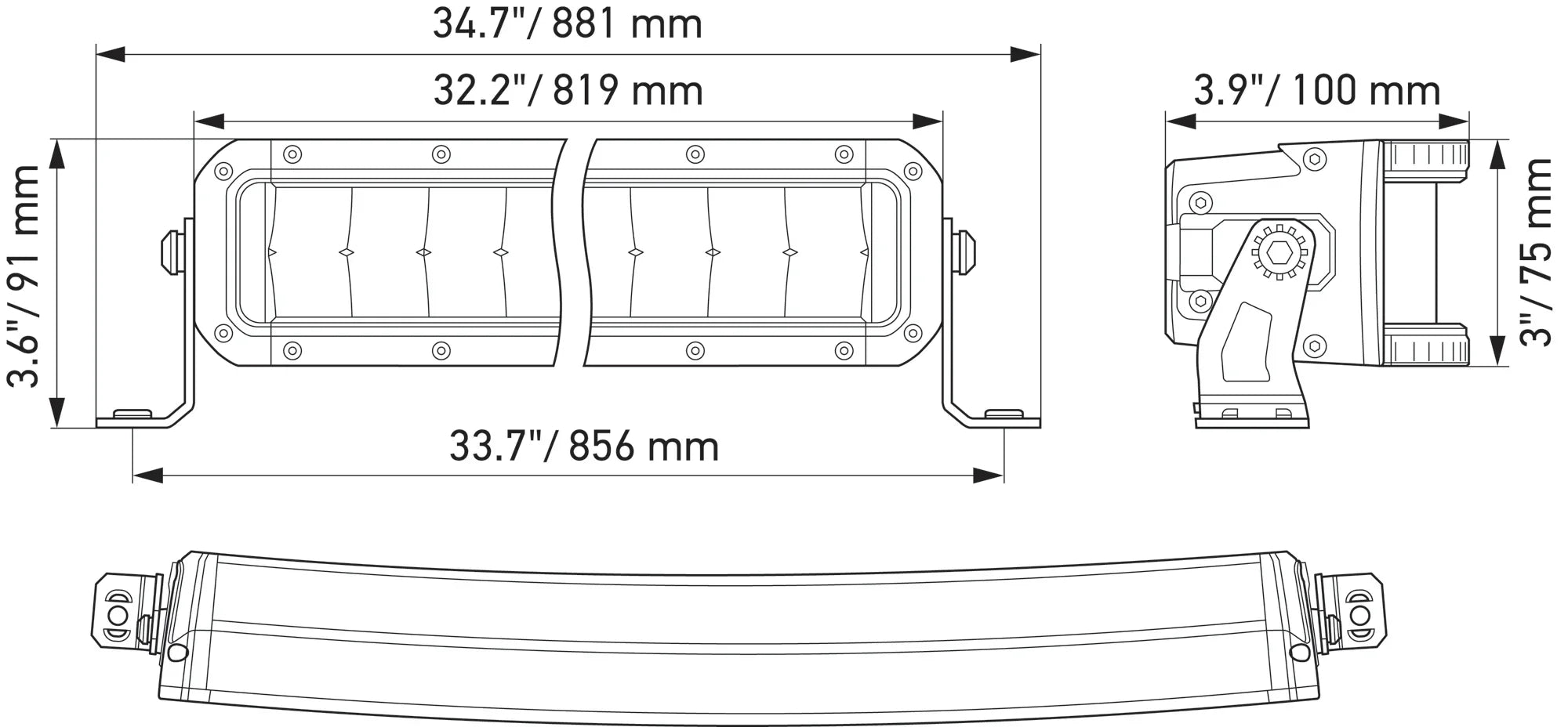 HELLA X-Treme Series LED Driving Lights technical drawing, rugged aluminum housing, IP69K, off-road auxiliary high-beam dimensions.