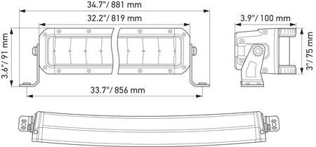 HELLA X-Treme Series LED Driving Lights technical drawing, rugged aluminum housing, IP69K, off-road auxiliary high-beam dimensions.