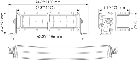 HELLA Black Magic Tough Double Row Curved Lightbar 40" — technical drawing with dimensions