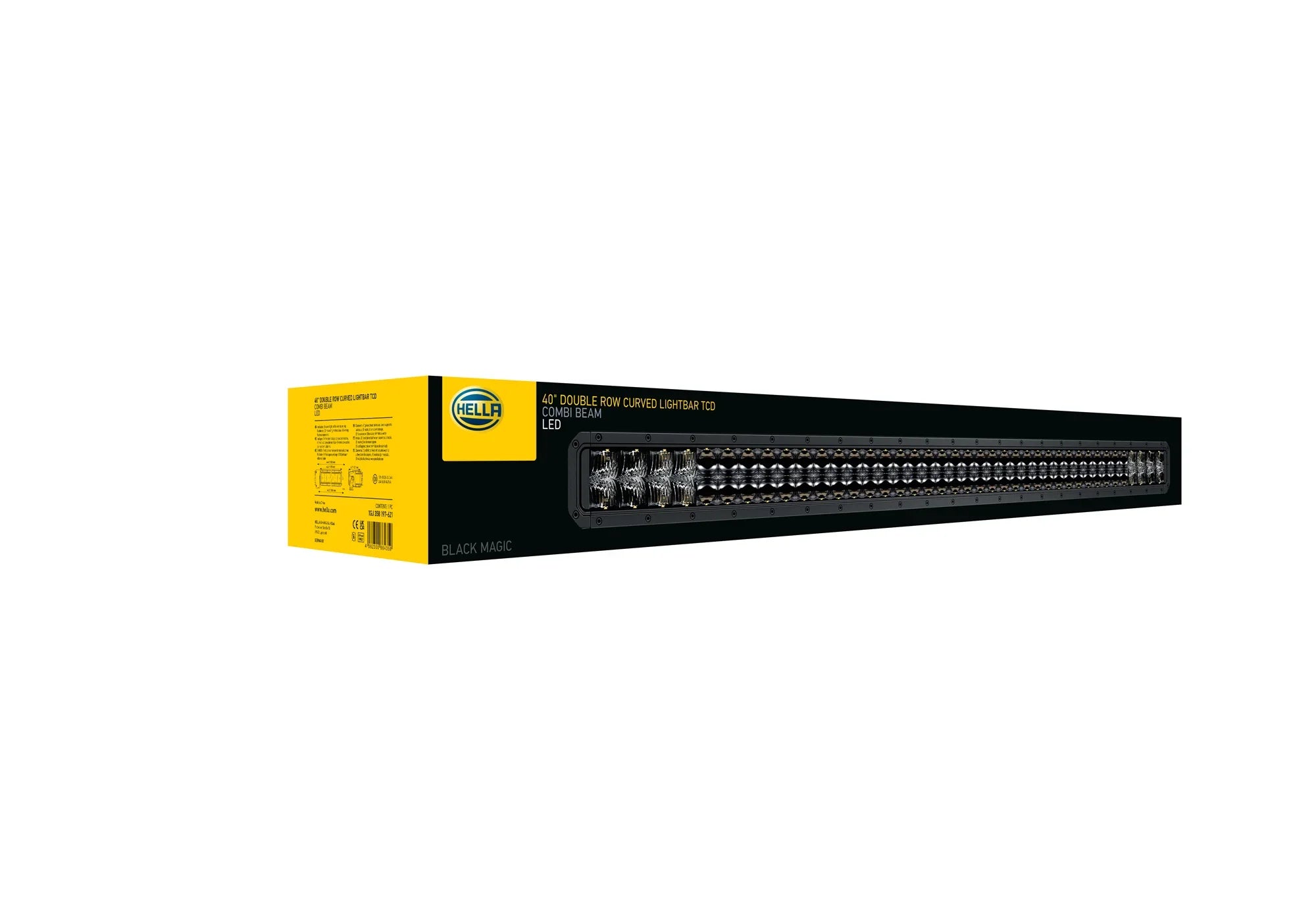 HELLA Black Magic Tough Double Row Curved Lightbar 40" — angled product view with clear lens