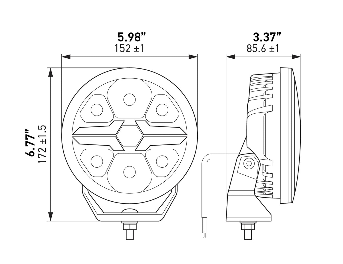HELLA X-Treme Series LED Driving Lights technical diagram, X-shape position light, IP69K, auxiliary high-beam, rugged housing for off-road.