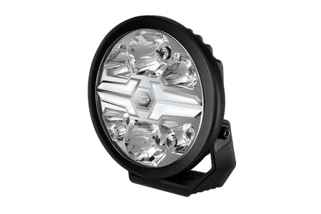 HELLA X-Treme Series LED Driving Lights in White mode, X-shape position light, IP69K, rugged aluminum housing, auxiliary high-beam for off-road use.