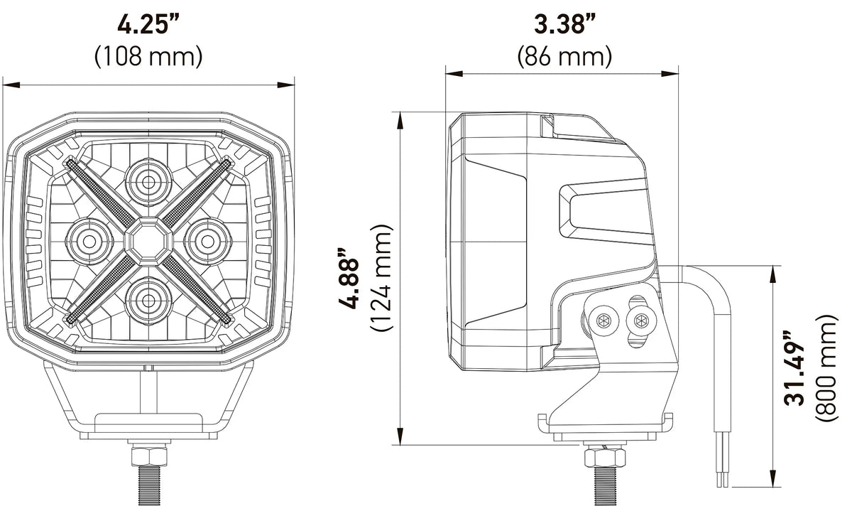 HELLA X-Treme Series LED Driving Lights technical diagram, X-shape position light, rugged housing, IP69K, auxiliary high-beam, off-road.