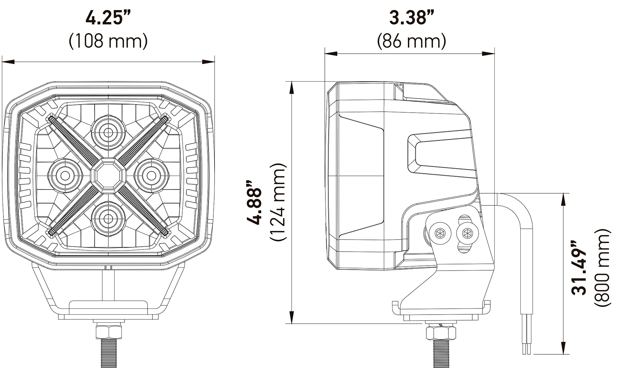 HELLA X-Treme Series LED Driving Lights technical diagram, X-shape position light, rugged housing, IP69K, auxiliary high-beam, off-road.