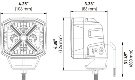 HELLA X-Treme Series LED Driving Lights technical diagram, X-shape position light, rugged housing, IP69K, auxiliary high-beam, off-road.
