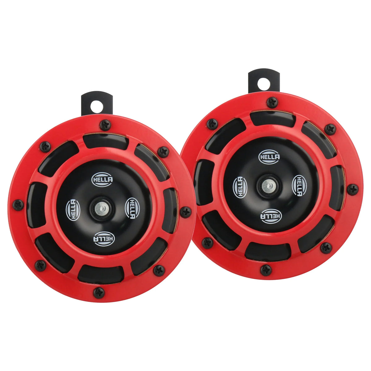 HELLA X-Treme Series LED driving lights with IP69K rating, rugged red housing, and X-shape position light for off-road auxiliary high-beam.