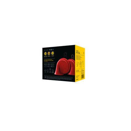 Red TE24 Trumpet Electric Twin Tone Style Horn set in black packaging with yellow accents.