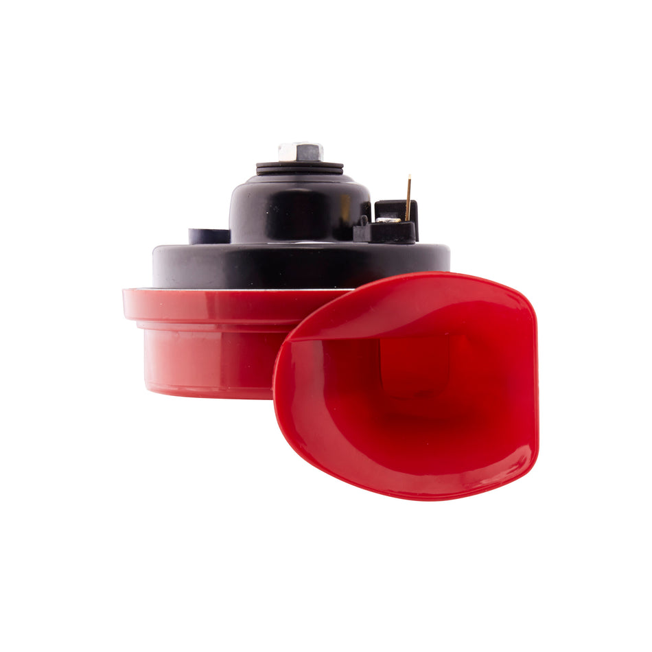 Red and black TE24 Trumpet Electric Twin Tone Style Horn with ABS plastic housing.