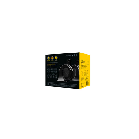 Black ABS plastic TE20 Trumpet Electric Twin Tone Essential Horn set with yellow packaging, showing features and specifications.