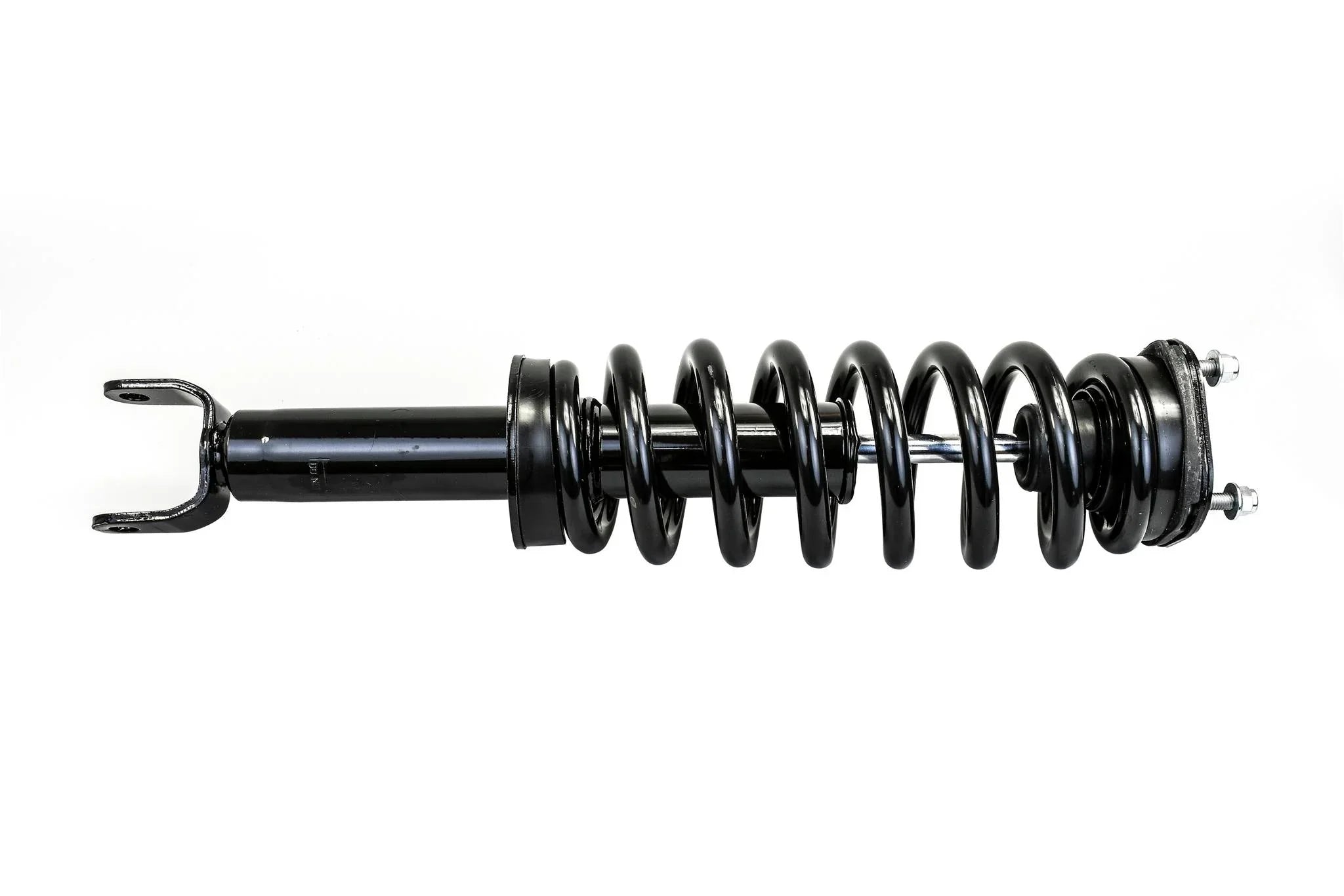 HELLA Performance 2" Leveling Strut for RAM 1500 (2019+) — left side view of black coilover shock with coil spring