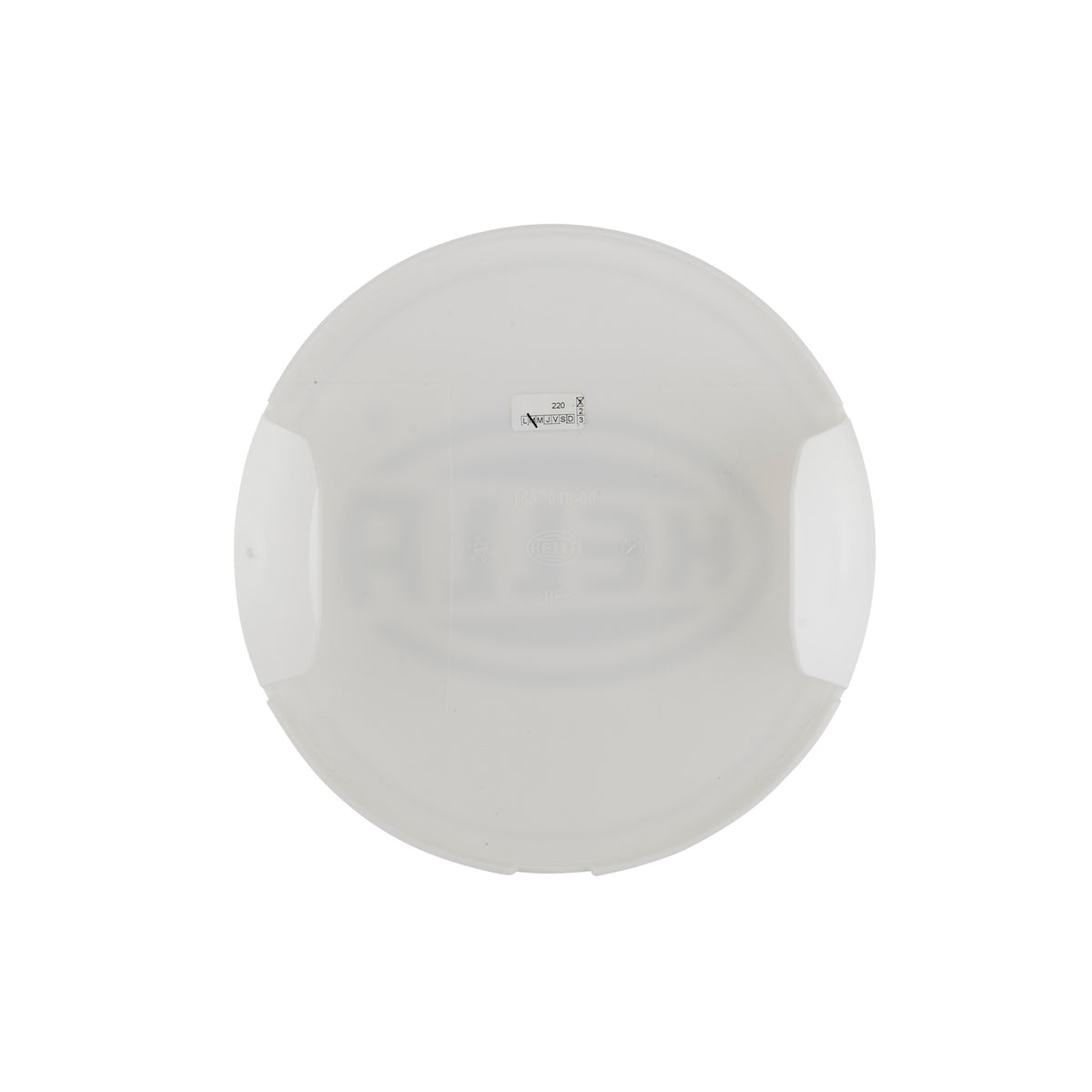 White, translucent HELLA Rallye 4000 Compact Cover with embossed HELLA logo and part number.