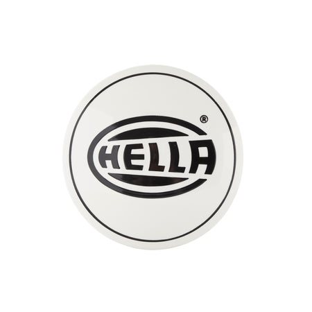 White HELLA Rallye 4000 Compact Cover with a black HELLA logo and thin black border.