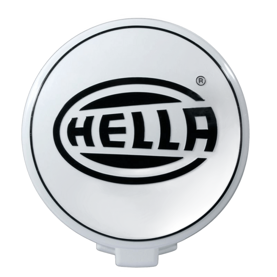 White round Hella 700 Series light cover with black HELLA logo and thin black trim.