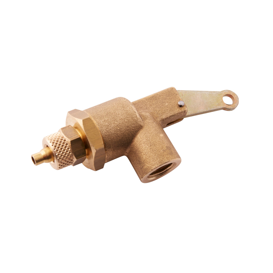 Brass hand-operated valve with pull activation, featuring a knurled adjustment knob and mounting bracket.