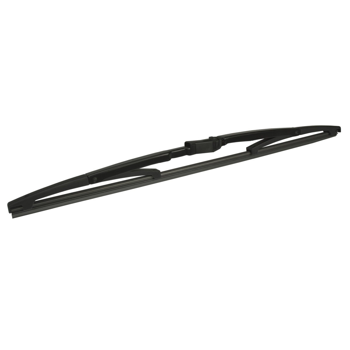 Black Hella rear windshield wiper blade with a sleek, durable design for all-season visibility.