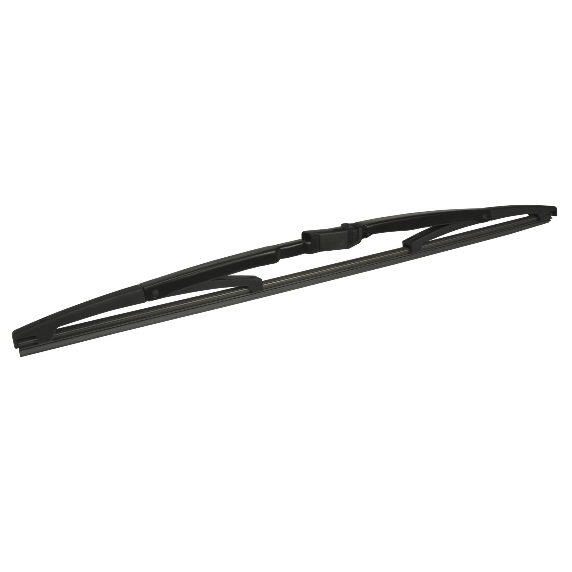 Black Hella rear windshield wiper blade with a sleek, durable design for all-season visibility.