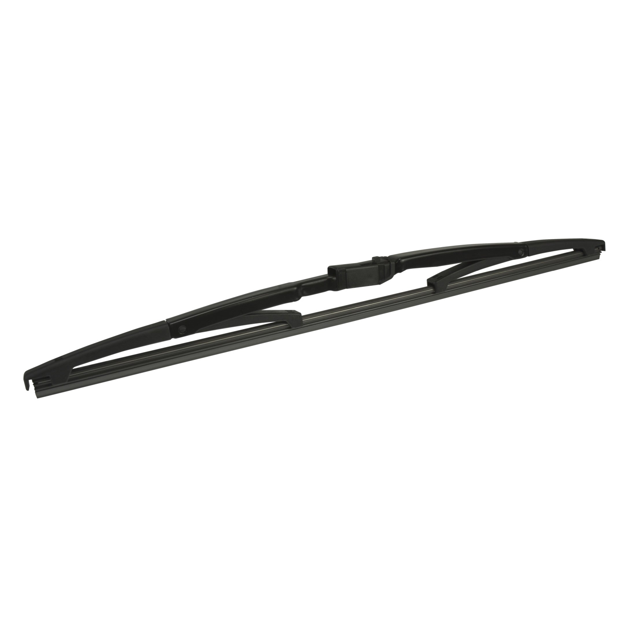 Black Hella rear windshield wiper blade, sleek design for streak-free visibility.