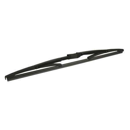 Black Hella rear windshield wiper blade, sleek design for streak-free visibility.