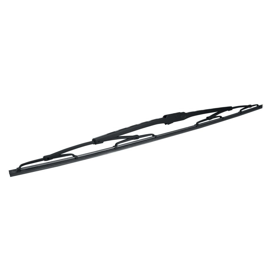 Black metal windshield wiper blade with a sleek, durable design.