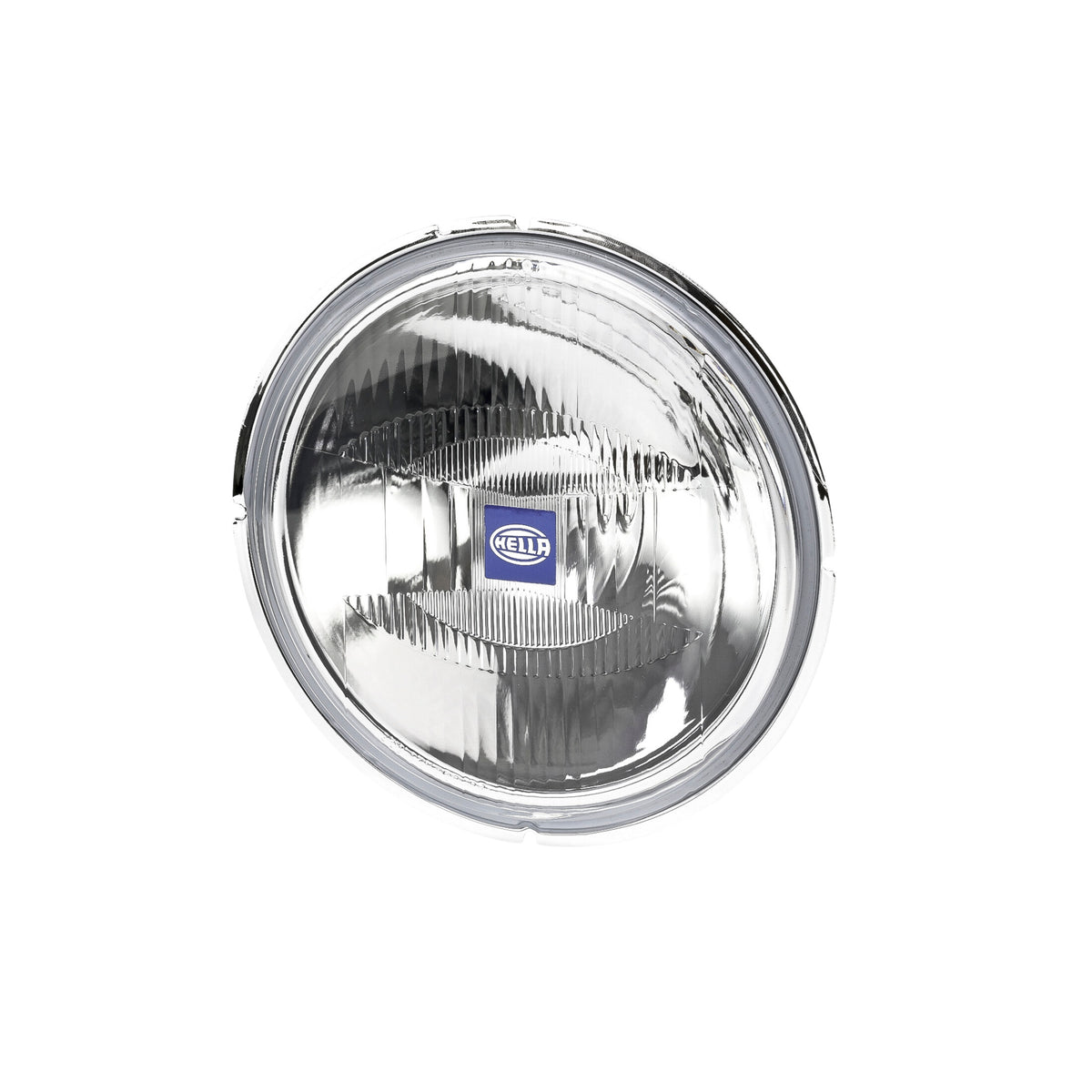 Rallye 4000 Series driving beam insert with clear lens, chrome trim, and blue HELLA logo.