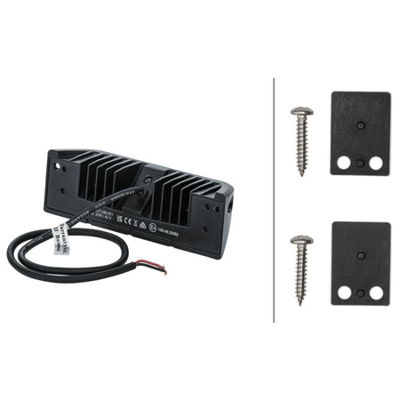 HELLA X-Treme Series LED Driving Lights IP69K auxiliary high-beam, rugged aluminum housing, rear view with mounting hardware for off-road use.
