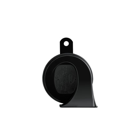 Black HELLA TE20 Trumpet Electric Twin Tone Essential Horn with glossy ABS plastic housing and mounting bracket.