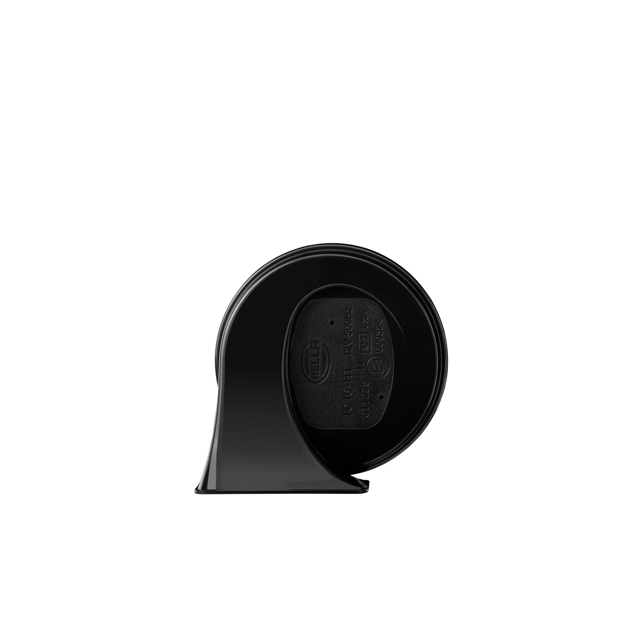 Black HELLA TE20 trumpet electric twin-tone horn with sleek ABS plastic housing.